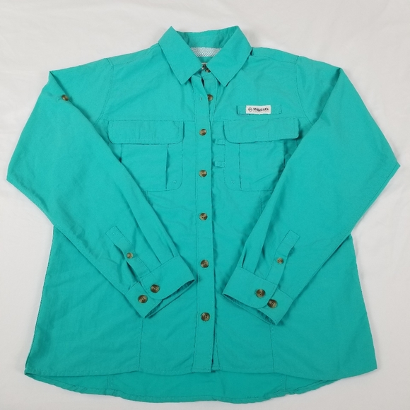 Sportswear Button Down Shirt Men Size S Fish Gear Outdoor Magellan Turquoise - Picture 2 of 12